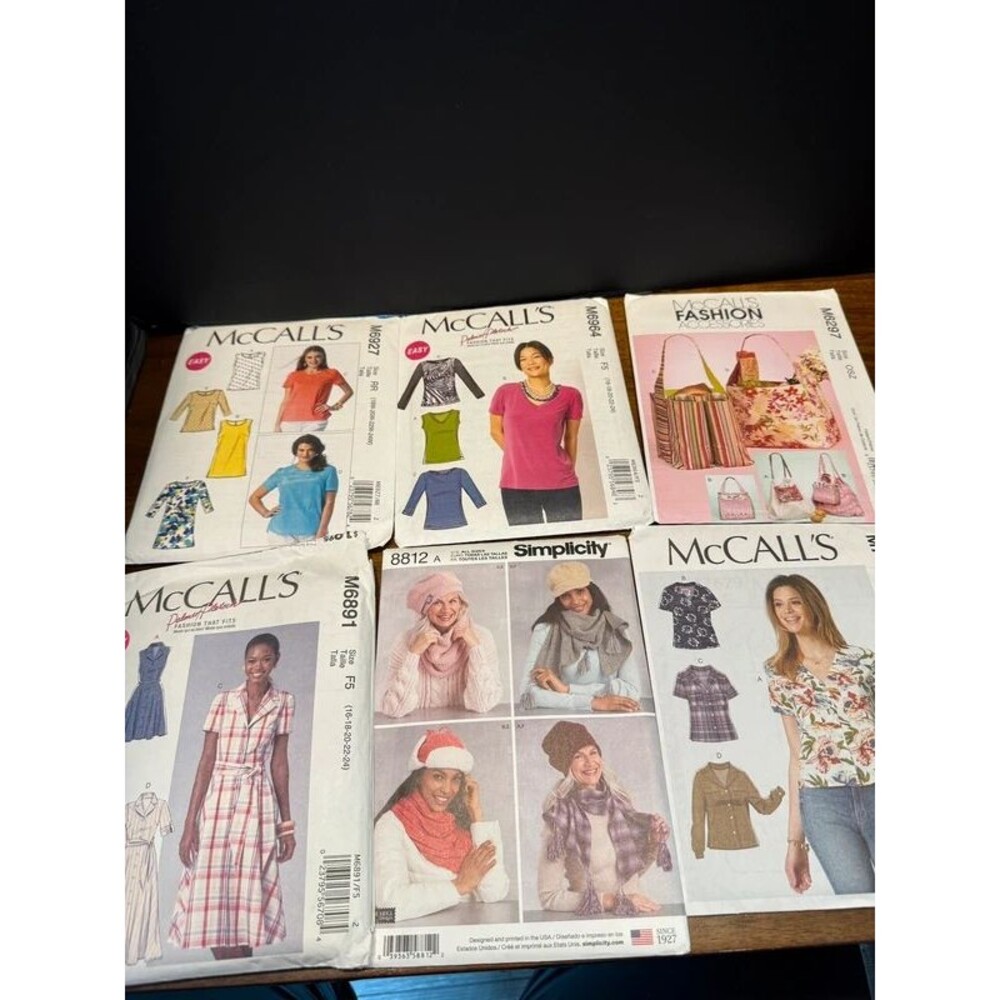 Lot of 6 McCall’s & Simplicity Sewing Patterns Plus Size Tops Dress Bags Hats